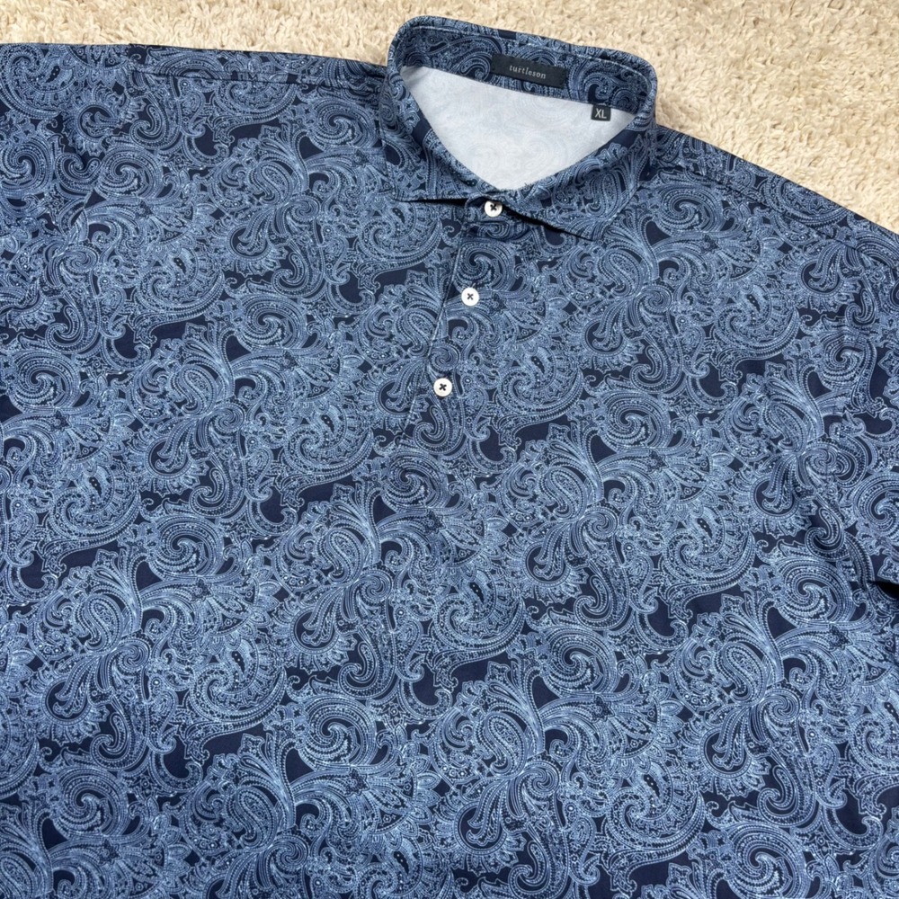 Turtleson Polo Shirt Mens XL Blue Paisley Richland Country Club Golf Performance